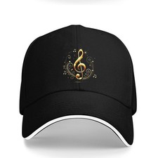 Navy Blue Music Note Baseball Cap-Adjustable Lightweight Dad Hat w/Golden Treble