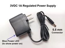 3VDC 1A Wall Adapter Regulated Power Supply with Power LED, 5.5mm Connector New