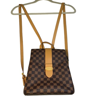 Movdarl Backpack Purse Brown Vegan Leather Signature Gold Zip