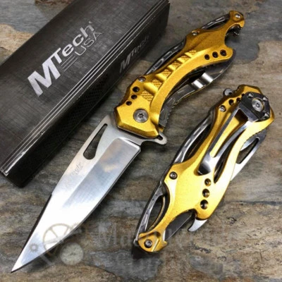 M-TECH MTech Plain Blade Tactical Hunting Spring Assisted Pocketknife [Gold/Silver]