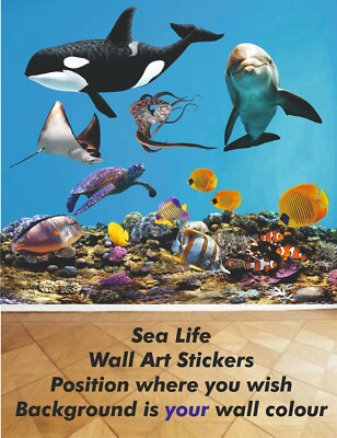 SEA LIFE Wandbilder Aufkleber, einschließlich Killerwal, Delfin, Mantarochen und mehr!