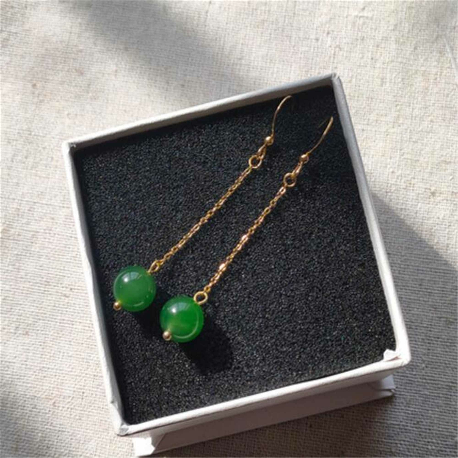 8-12mm Round Green Jade Hook Earrings – Classic Elegant Fashion