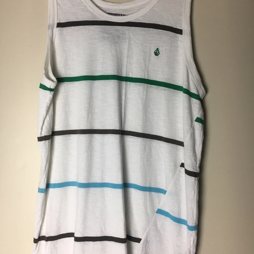 Volcom Shirt Tank Top White Short Sleeve Crew Neck Striped VOLCOM Tank Top L - Image 2 of 4