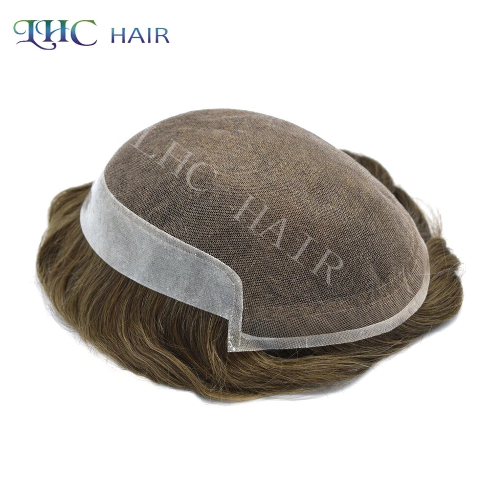 Pelucas de sistema de reemplazo de cabello humano PU con encaje francés de cabello lírico con frente de encaje francés Foto 3 de 4