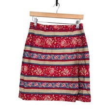 VTG Talbots floral cottage core mini wrap skirt red sz 12