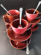 3oz Cuban Espresso Coffee Cup Mixed Set 6 Cups 6 Saucers 6 Spoons Colada Brown