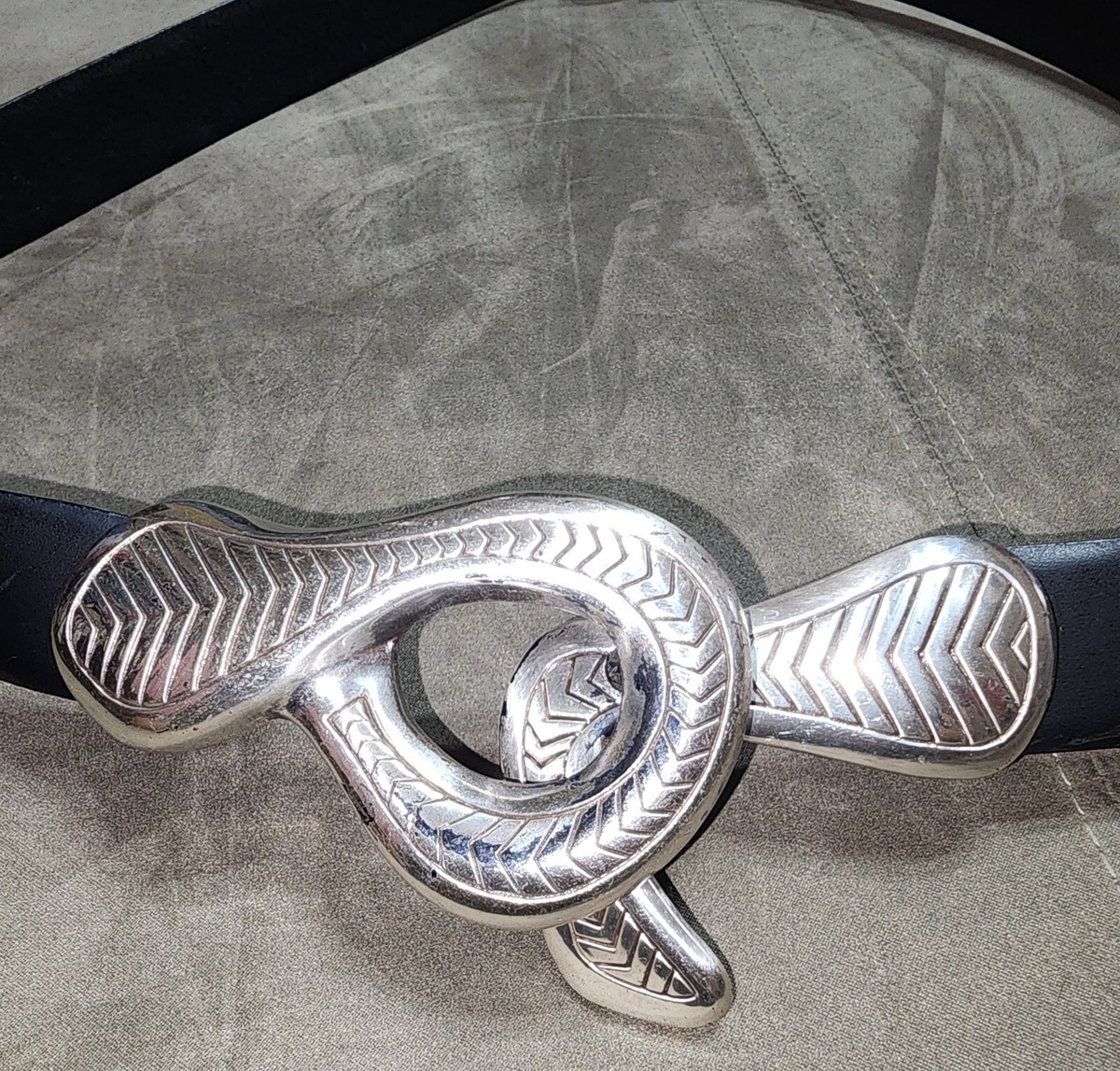 Chico\'s Wide Black Snake Embossed Genuine Leather Belt Large Buckle Sz S Buy Gents Belt For Jeans Black Real Leather Viper Snake  main image 2