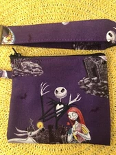 Jack And Sally, Small Coin Change Pouch - Card  Holder  And  Fob- Handmade -