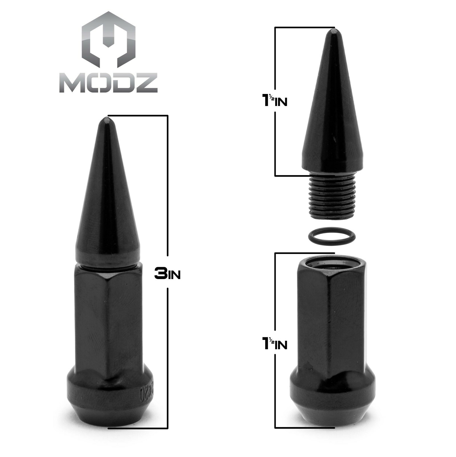 MODZ Golf Cart Black Spiked Metric Lug Nuts - Set of 16 for Yamaha Golf Carts