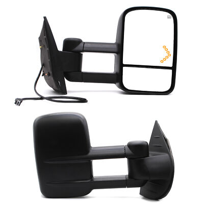 Tow Mirrors Fit For 07-13 Chevy Silverado 3500 Power Heated Arrow Signal Black