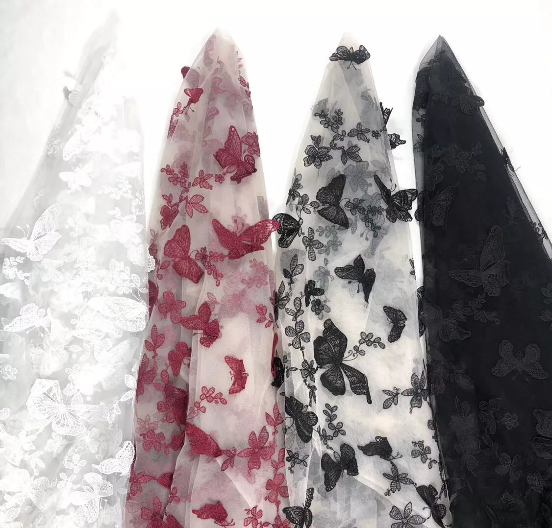 3D Butterfly Lace Mesh Fabric Embroidery Fabric Sheer Dress Gown Tulle By Yard