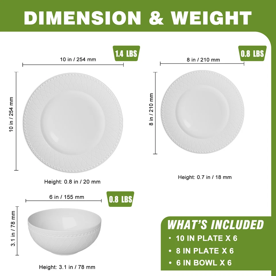 Yoshy 18-Piece White Embossed Mesh Bone China Dinnerware Service for 6 - Image 4 of 4