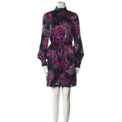 Milly of New York Silk Mini Floral Geometric Patterned Dress
