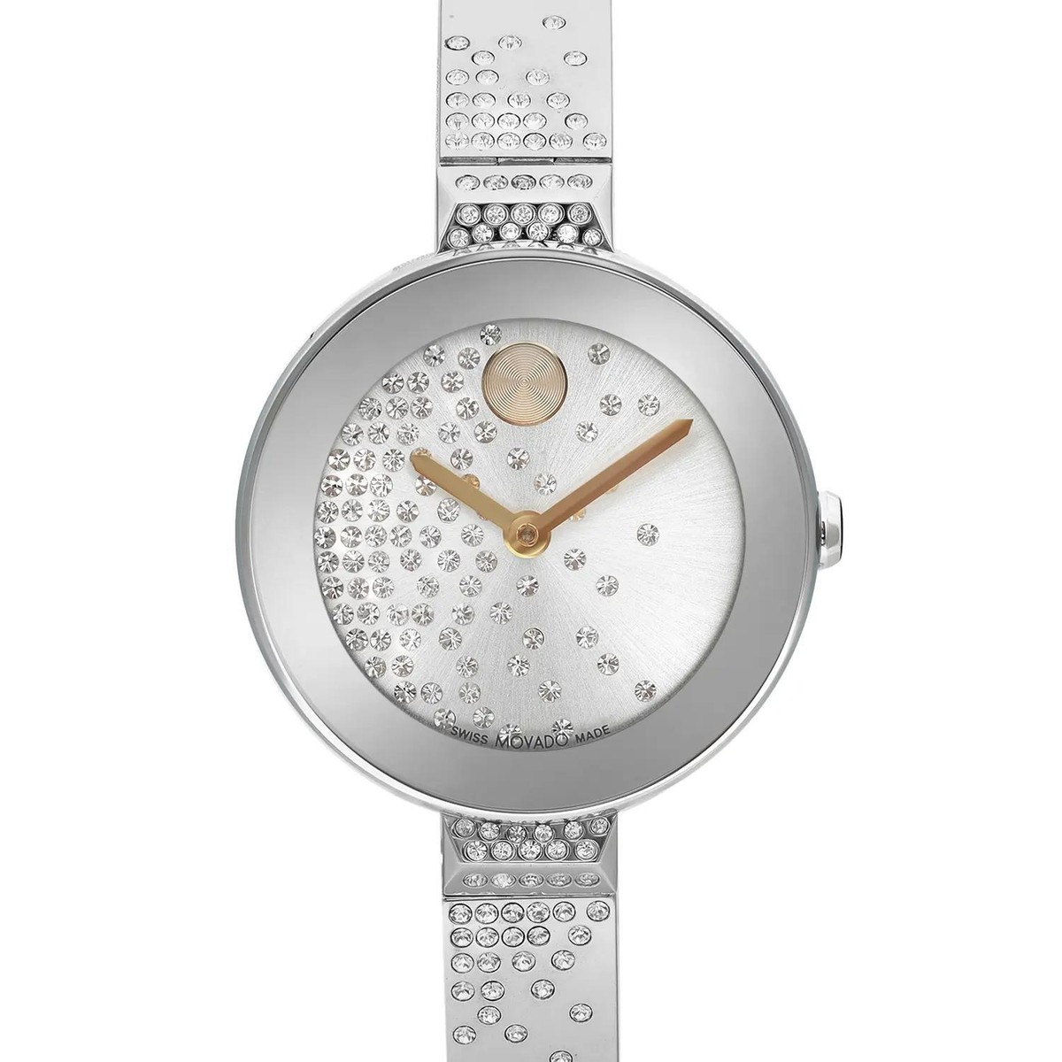 Movado BOLD 28mm Steel Crystal Sunray Silver Dial Quartz 
