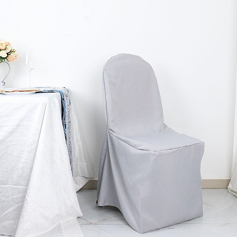 10 Silver POLYESTER BANQUET CHAIR COVERS Wedding Party Dinner Decorations  SALE