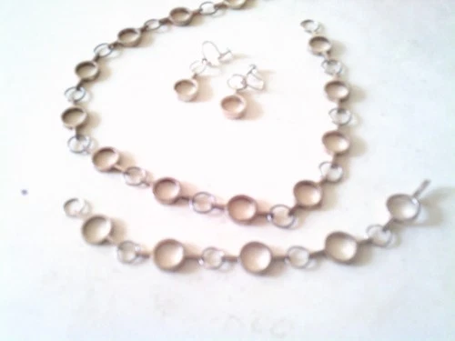 Vintage Silver 925 Ring Linked Necklace,Bracelet,Earrings