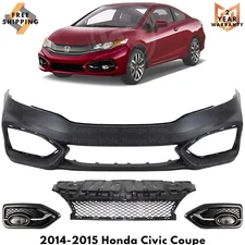 Front Bumper Cover Fascia & Lower Grille Kit For 2014-2015 Honda Civic Coupe