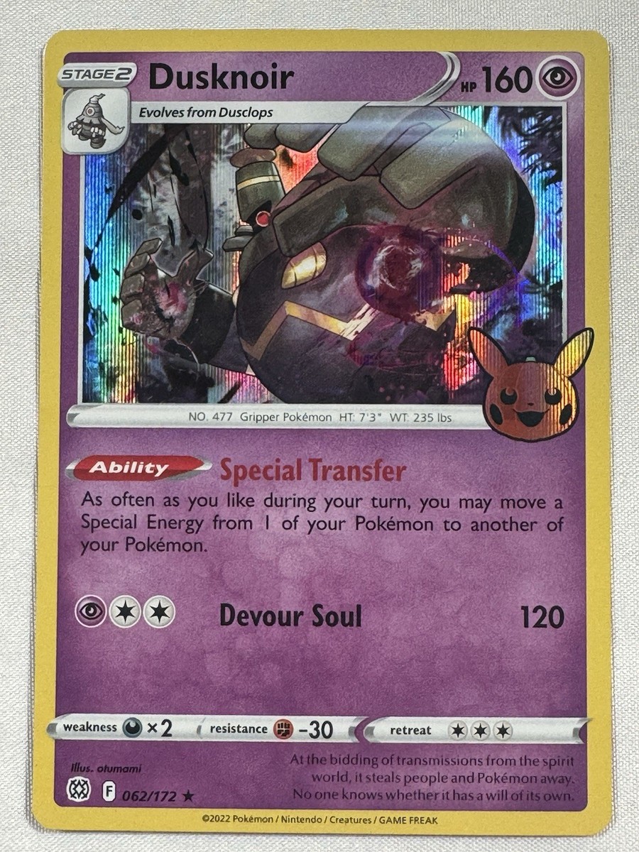Pokemon TCG - Dusknoir 62/172 - Holo Rare - 2022 Trick or Trade | eBay Pokemon TCG - Dusknoir 62/172 - Holo Rare - 2022 Trick or Trade | eBay