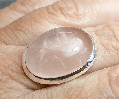 Large 925 Silver PINK ROSE QUARTZ Ring Sz R,T-8.5,9.5 R863~Silverwave*uk