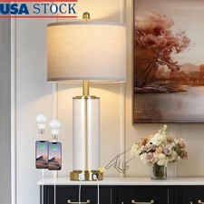 26 Inch Touch Control Table Lamp W/ USB Ports AC Outlet LED Bulb Included