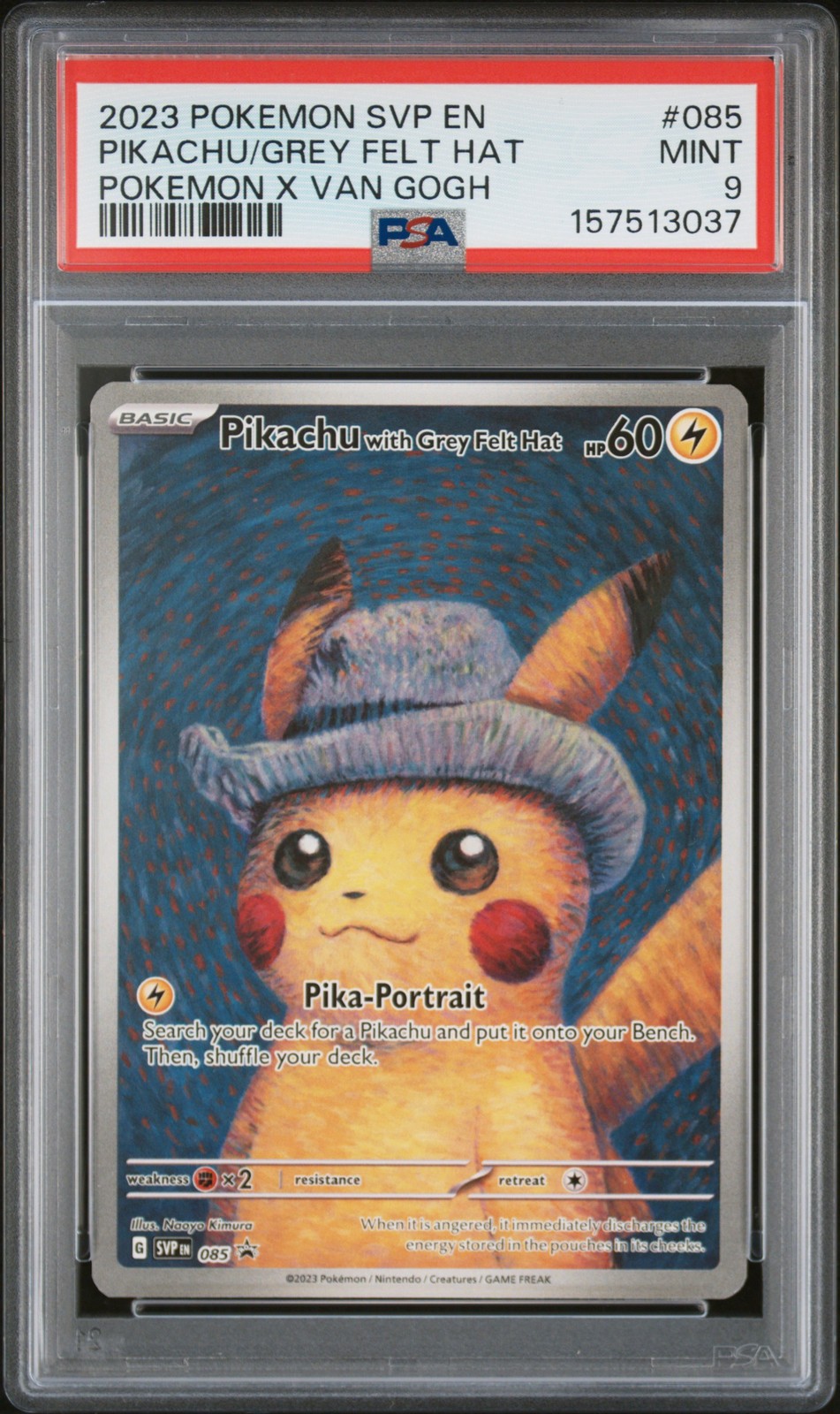 2023 POKEMON SVP EN-SV BLACK STAR PROMO #085 PIKACHU WITH GREY FELT HAT PSA 9