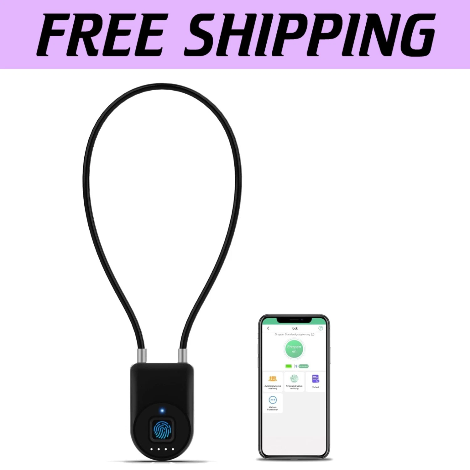 Fingerprint Biometric Cable Lock with Bluetooth - Keyless Security Option=
Opens in a new window or