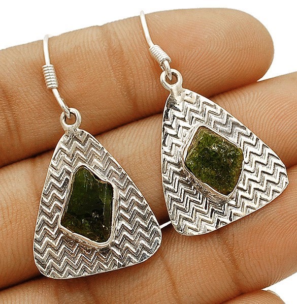 Natural Rough Peridot 925 Solid Sterling Silver Earrings Jewelry
