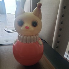 1950s Vintage USSR Russian Soviet CELLULOID SOUND Toy Doll Cork-Tumbler CAT