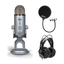 Blue Microphones Yeti USB Microphone Silver with Headphones and Pop Filter
