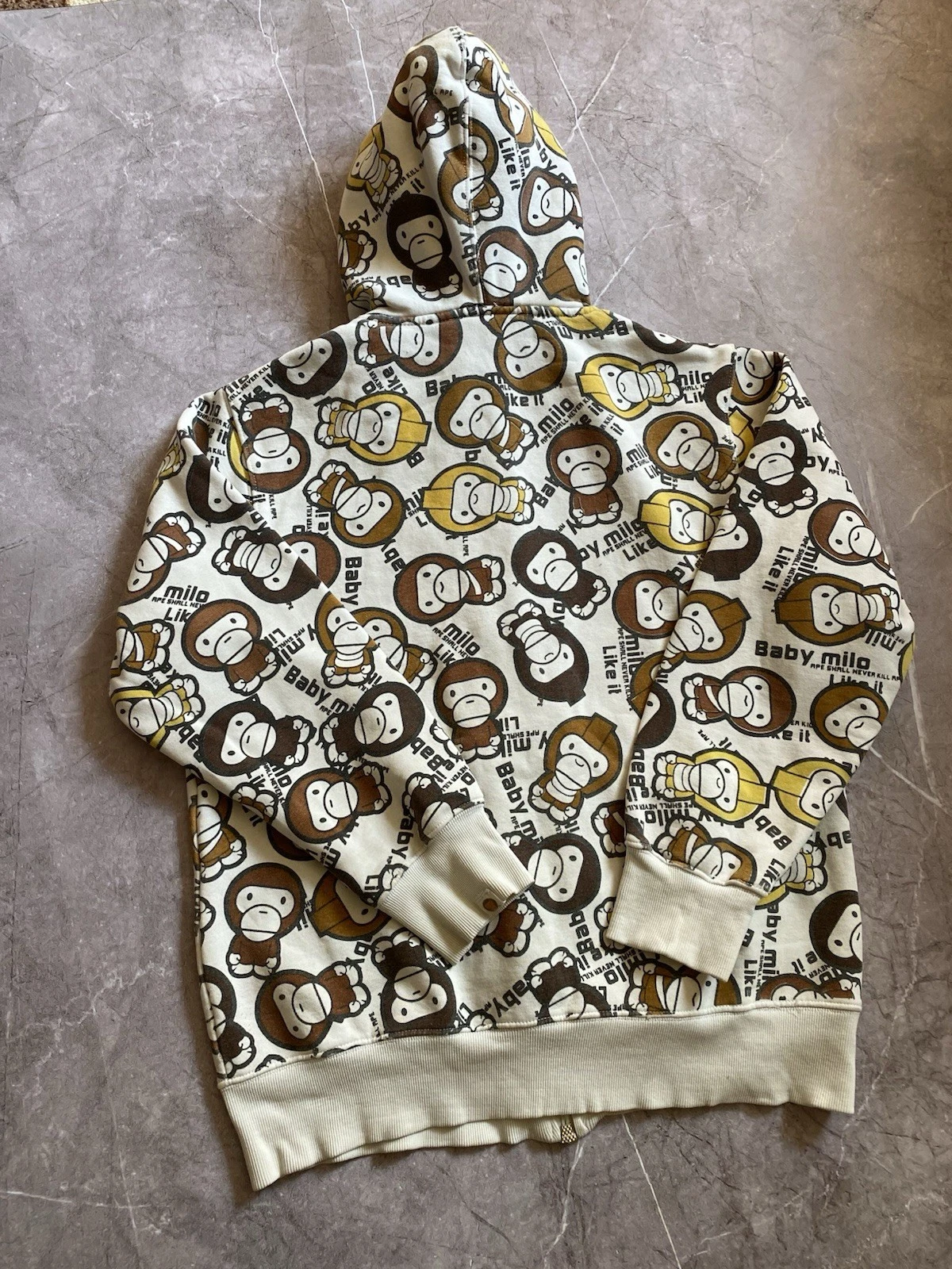 A BATHING APE (BAPE) Felpa con cappuccio zip intera vintage A Bathing Ape x Baby Milo RARA bianca streetwear M BAPE
