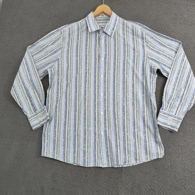 Calvin Klein Men's Shirt L Blue Gray Striped Long Sleeve Button 100% Cotton - Image 1 of 4