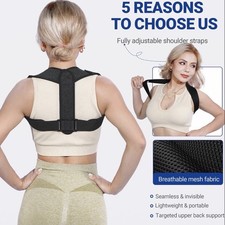 Posture Corrector Women Men Black Adjustable Upper Back Brace Spine Support