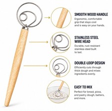 Batidor de masa danés de acero inoxidable anillo mezclador de mano para pan pizza masa pastelera