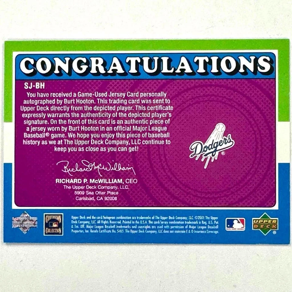 2001 UD Década 1970 Burt Hooton autógrafo GU Jersey en tarjeta automático LA Dodgers Foto 2 de 2
