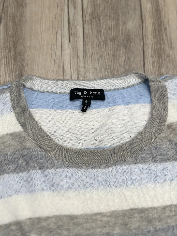 Camiseta Rag & Bone Tripp Doble Capa Rayas Mezcla Algodón y Lana Grande Foto 3 de 4