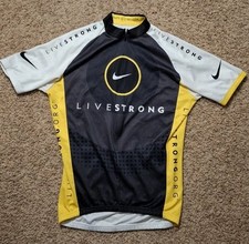 Nike Men's Livestrong Cycling Jersey Size Medium Yellow Black 3/4 Zip Pockets 