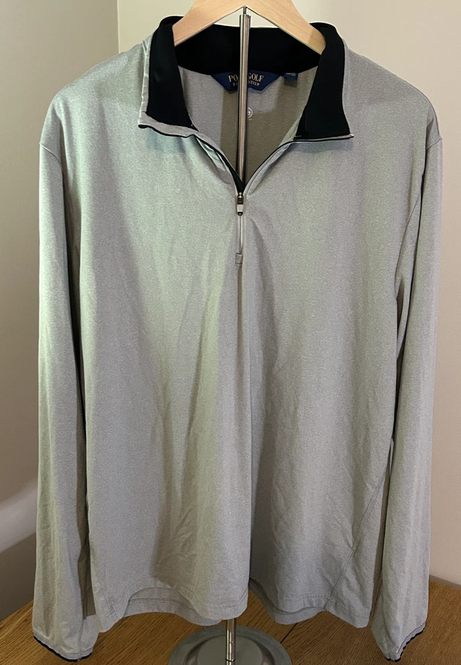 Polo Golf Ralph Lauren Hombres XL Gris Claro 1/4 Cremallera Pullover Rendimiento Foto 2 de 4