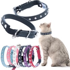 Studded Cat Collar, Genuine Leather Kitten Collar, Sturdy Breakaway Cat Colla...