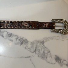 Ariat Western Womens Belt Leather Rhinestones Turquoise Inlay Size S