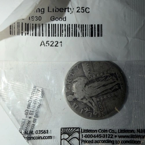 1930 90% Silver Standing Liberty Quarter Dollar Coin- Littleton Packaging- Good!