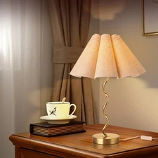 Gold Modern Table Lamp, Scalloped Pleated Desk Lamps Wavy Lamp for Bedside, B...
