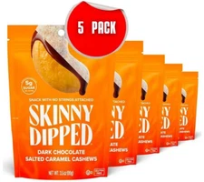 SkinnyDipped Dark Chocolate and Salted Caramel Cashews Resealable Bags - 5 PACK