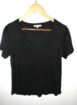 Z Supply Women's Dana Ribbed Hacci V Neck Top Black Size Medium