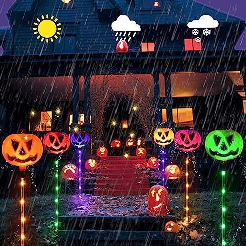 Juego de 6 luces solares de camino de calabaza para decoraciones de Halloween al aire libre, - Imagen 6 de 8