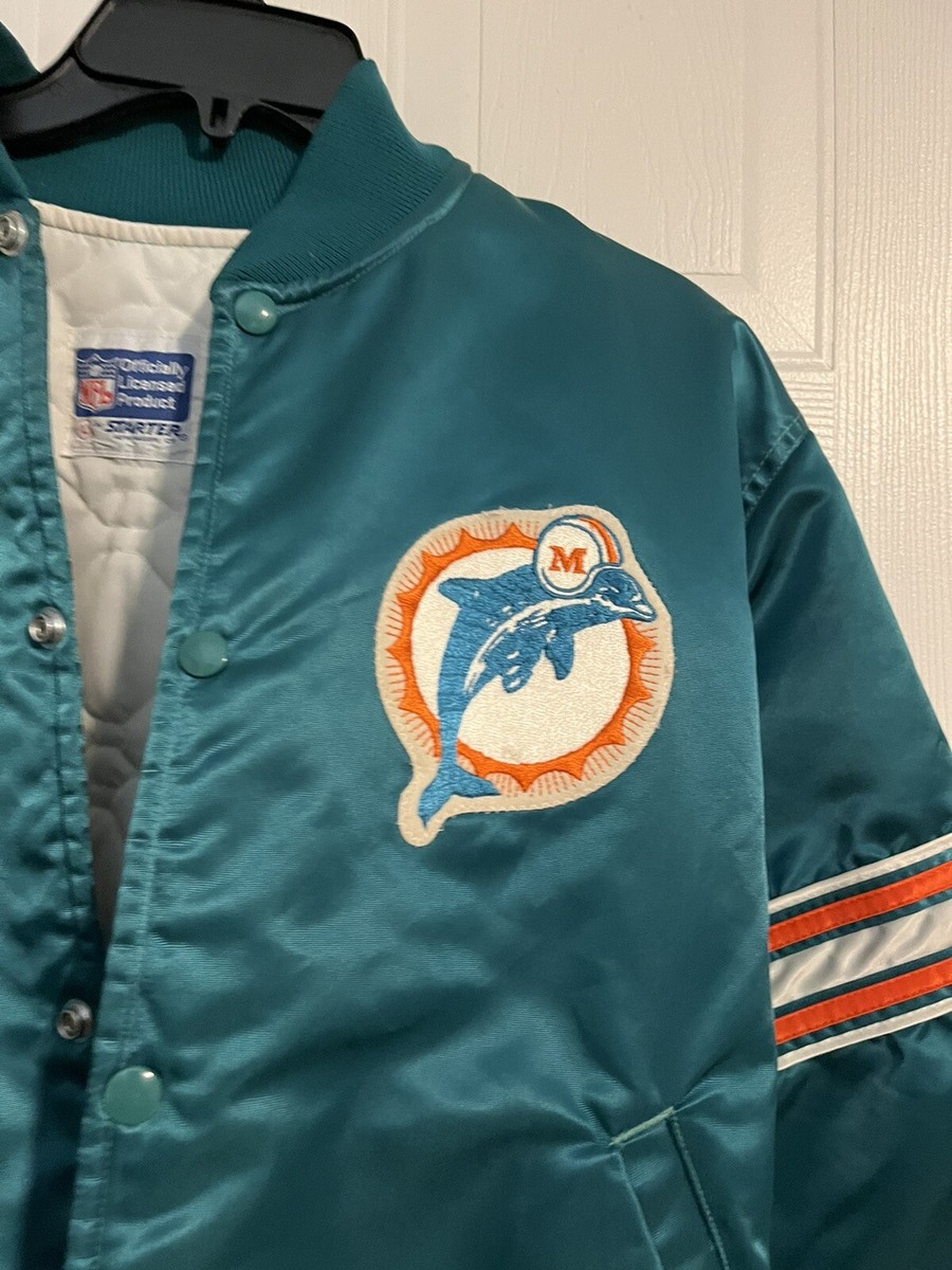 Vintage 80s Miami Dolphins Jacket Size Large Aqua Snap Starter