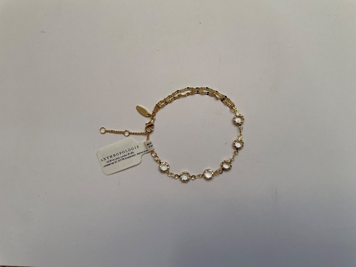 new anthropologie serefina 14ct gold multiple clear stones chain bracelet 