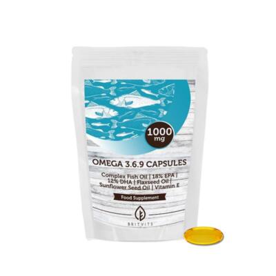 Omega 3-6-9 1000mg 60 Kapseln Fischöl BritVits Leinsamen- & Borretschöl