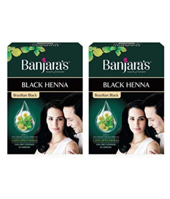 2X Banjara's Black Henna Brazilian Black - Rich Hair color - 54Gms (6er Pack ...