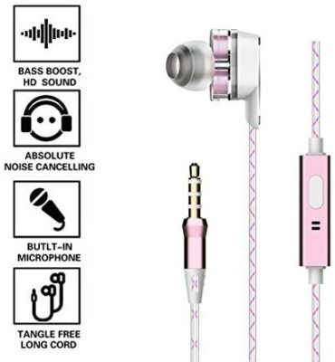 JIFFY Live Sound & Deep bass in-Ear Wired 3.5mm Headphone w/mic - Rosegold