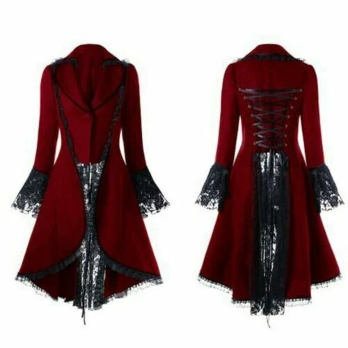 Gothic Punk Rave Long Coats Women Steampunk Jacket Brocade Victorian Retro Dress - Image 4 of 4